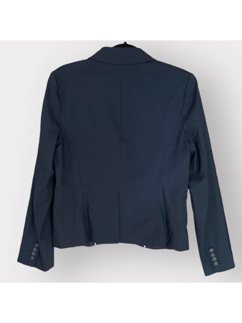 J.Crew Size 12 Navy Blue Pinstriped Wool Long Sleeve Two Button Blazer Jacket